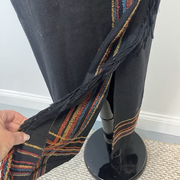 Requirements Long Boho Western Skirt Black Gold Red Fringe Faux Wrap Sz 14 - Picture 6 of 9